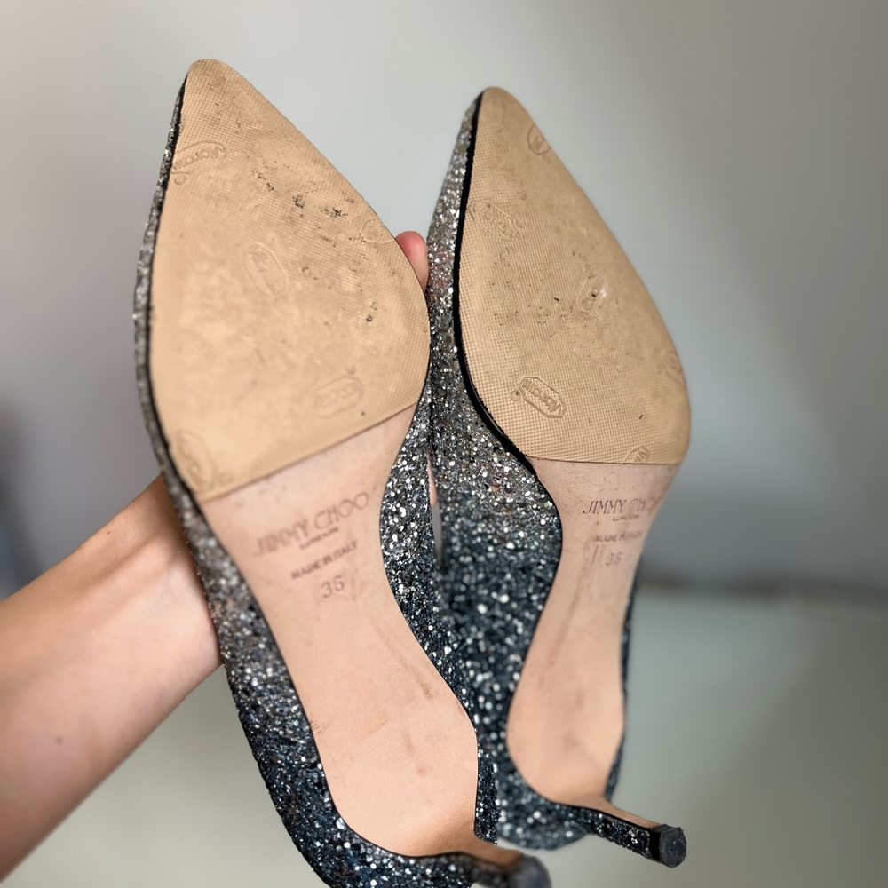 EUC JIMMY CHOO Romy 60 silver blue glitter pumps 36 $750 - Picture 10 of 13
